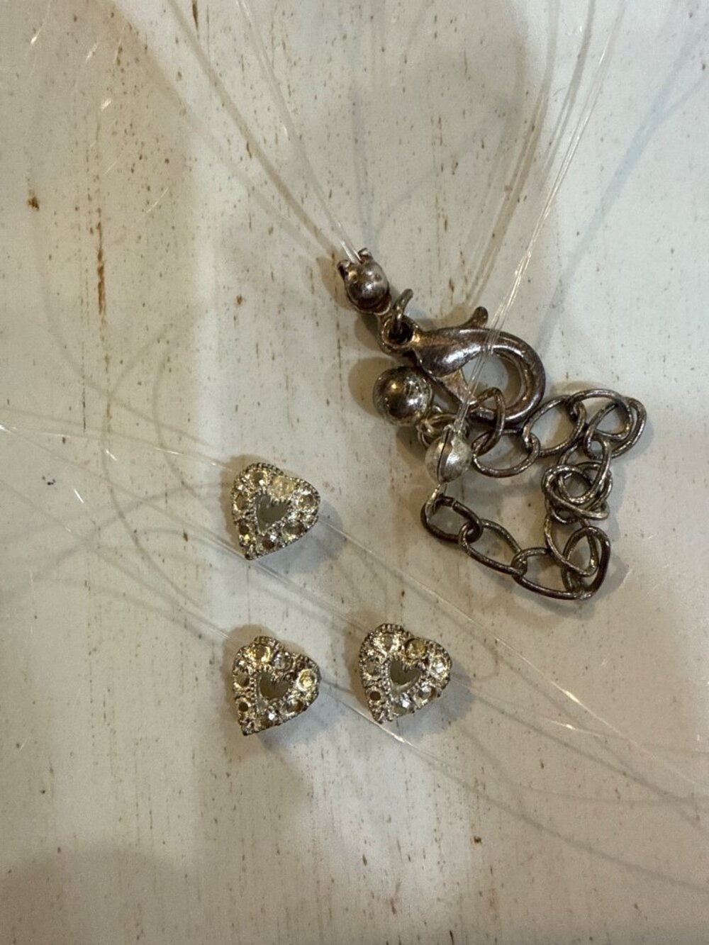 Heart Charm Multi-Strand Invisible Necklace With Rhinestones & Adjustable Chain - Picture 3 of 3